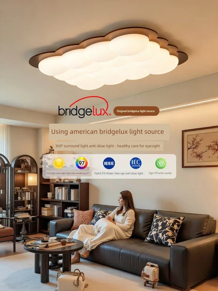 Huayi Lighting Vintage-Style Ceiling Light for Living Room, High-End Walnut Color Creative Cream-Style Eye-Protection Lighting Fixture