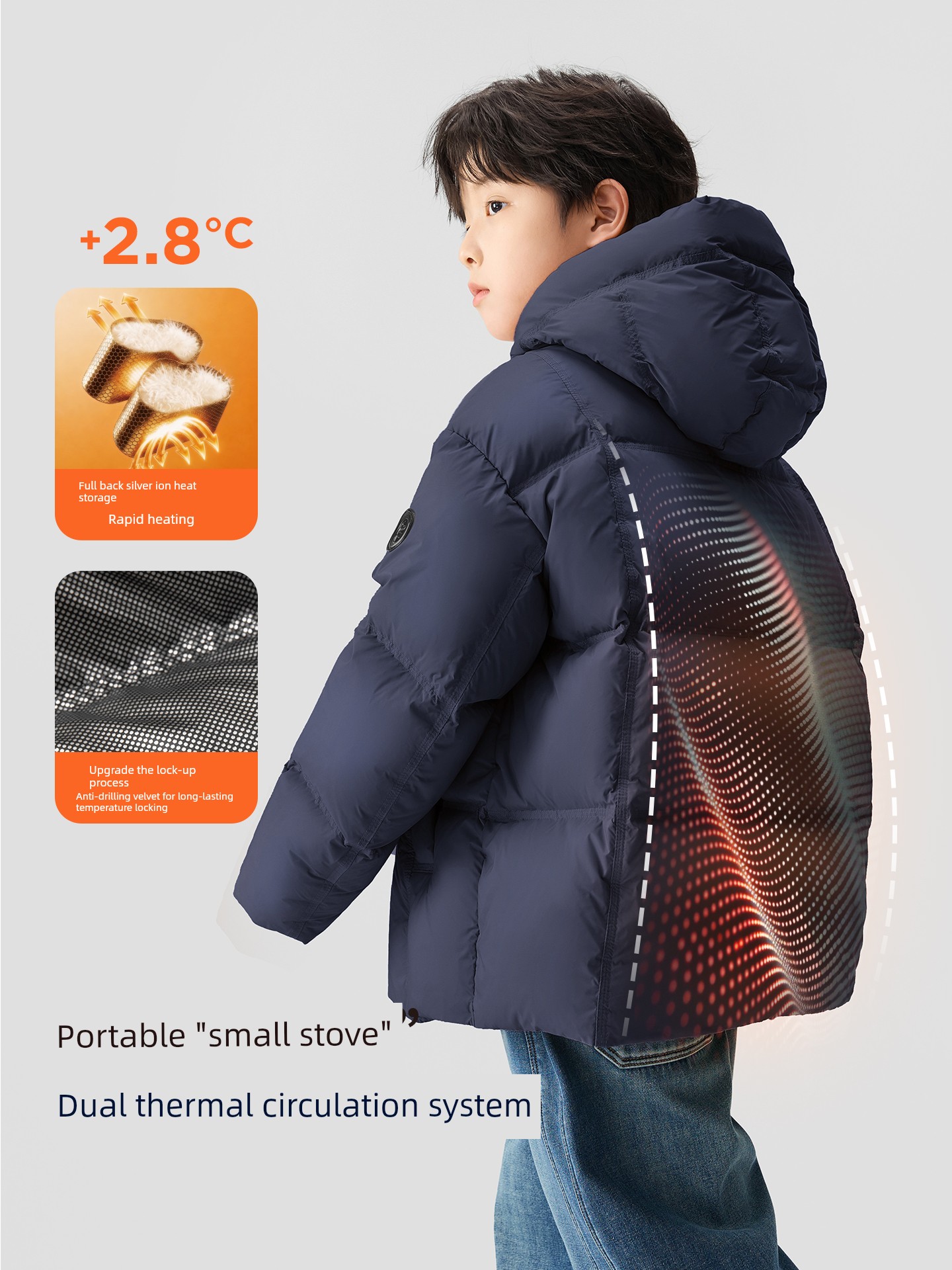 Zuoxi Children's Clothing Boys' down Jacket Winter Warm 2026 New Model Kids' Triple-Protection Thermal Storage Puffer Jacket for Older Children