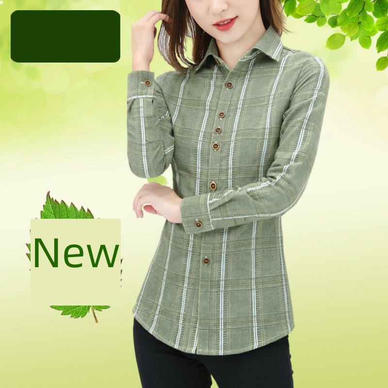 Cotton and hemp middle age Retro Port style Self-cultivation lattice shirt