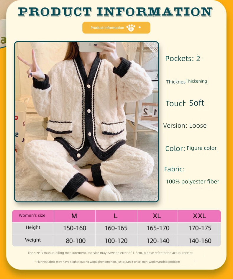 Flannel female Autumn and winter Long sleeve thickening Sweet pajamas