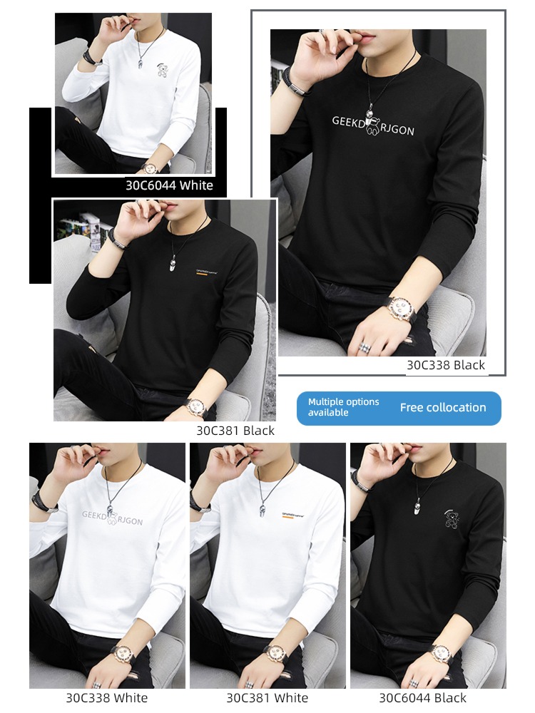 Bear man Long sleeve Cotton Inner lap white T-shirt