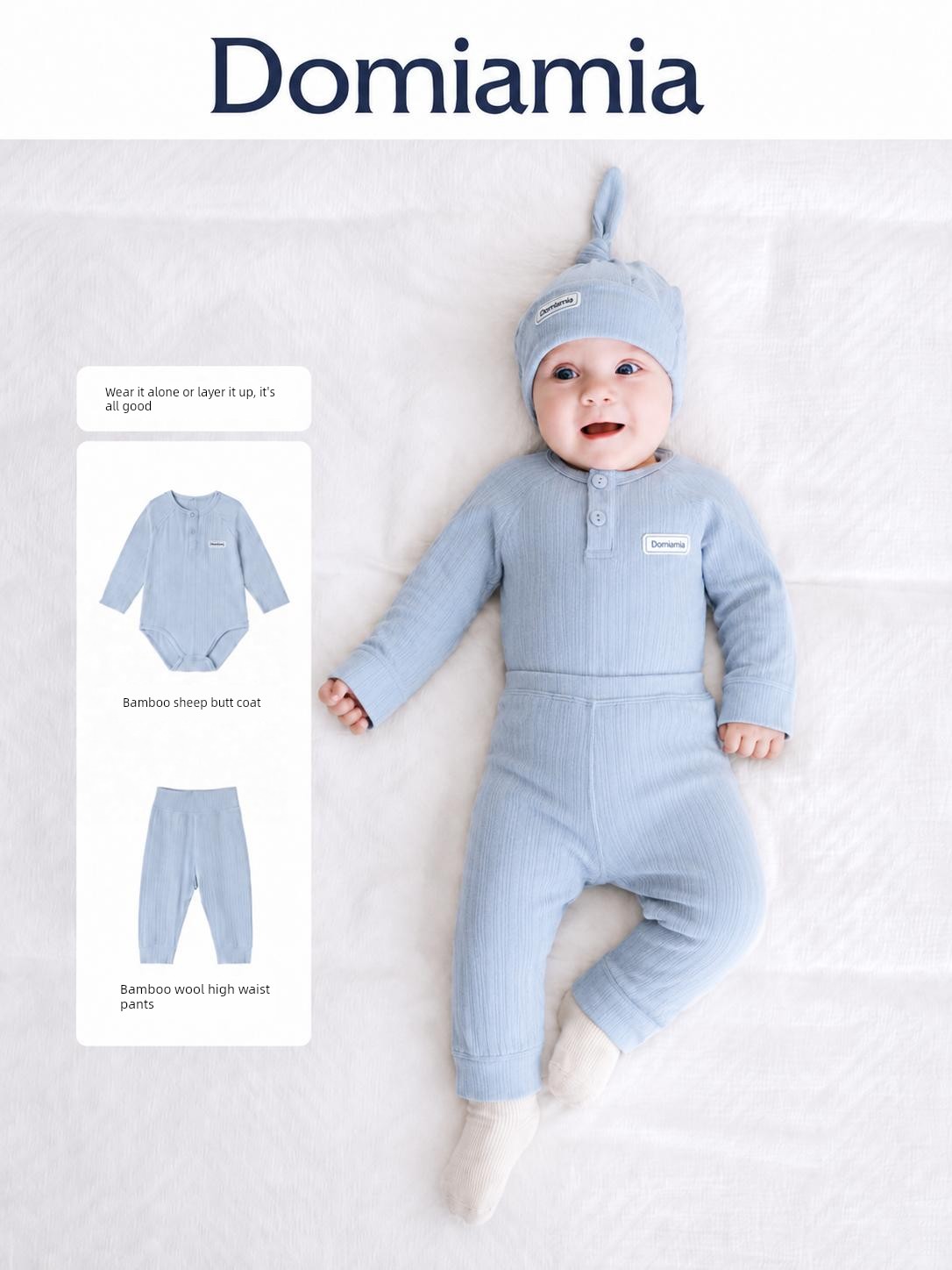 Domiamia Bamboo Soft Baby Wool Romper Newborn Clothes Baby Home Autumn Winter Belly-Protecting Jumpsuit — 5