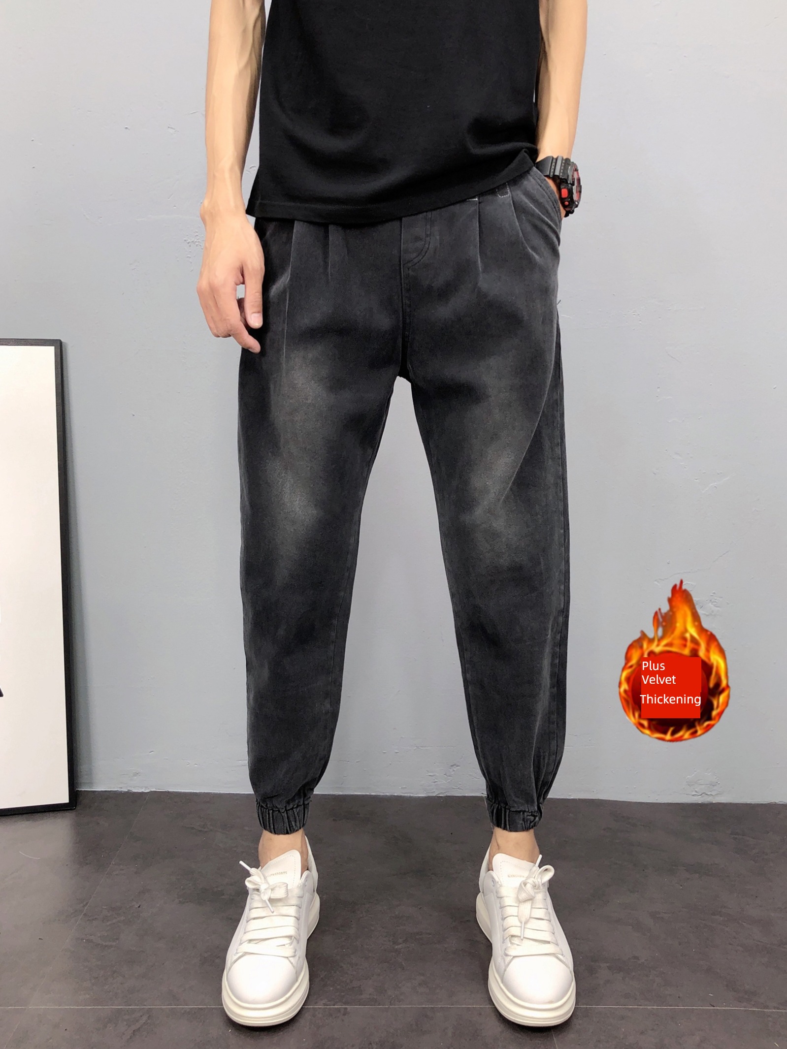 man leisure time Spring and Autumn light colour Drawstring Jeans