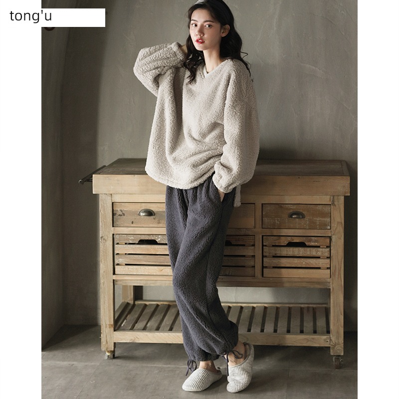 Tongues wabi-sabi  Coral velvet female thickening Spring and Autumn pajamas