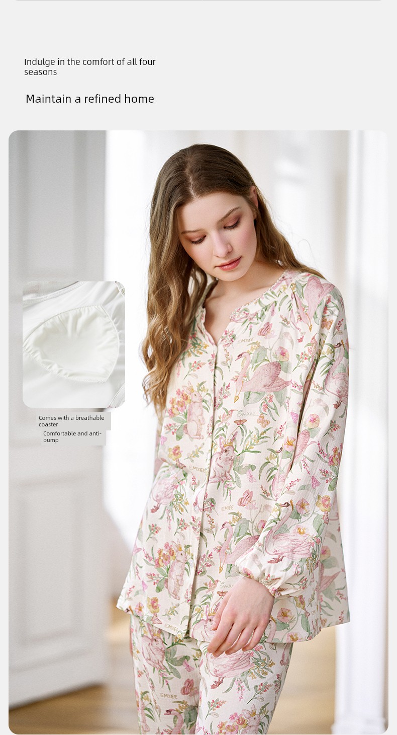 Tang Yixin's Same Style Manxi Autumn Maternity Postpartum Loungewear Elastic Silk Linen Cotton Pajamas Maternity Home Wear — 20