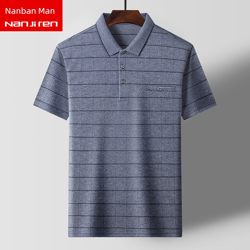 NGGGN leisure time lattice Short sleeve Middle aged and elderly Polo shirt