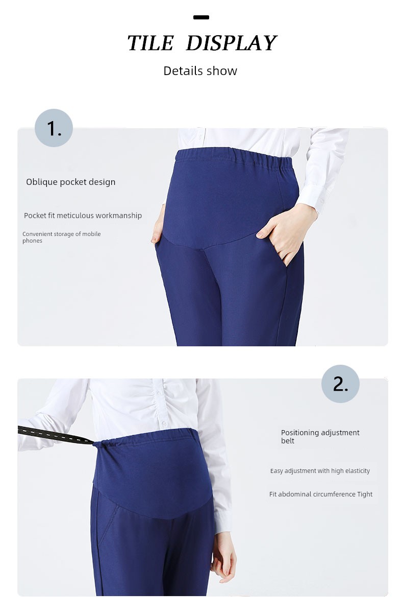 Maternity Work Pants for Office Workers, Straight-Leg Work Pants, Bank Maternity Pants, Suit Pants, Professional Work Pants, Blue Uniform Pants — 8