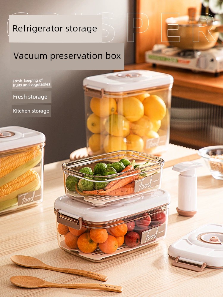 抽真空保鮮盒瀝水密封罐儲存罐大號儲物盒廚房冰箱食物冷凍收納盒