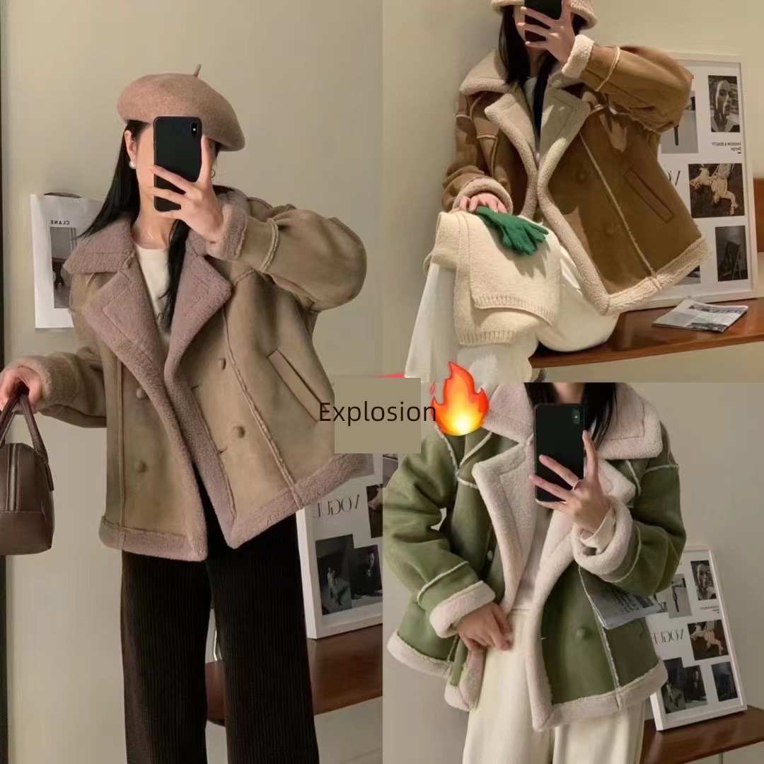 loose coat female Autumn and winter thickening Locomotive clothes ins Suede