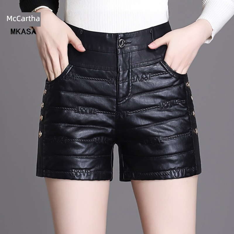 winter High waist Wear out Big size Korean version thickening Leather pants