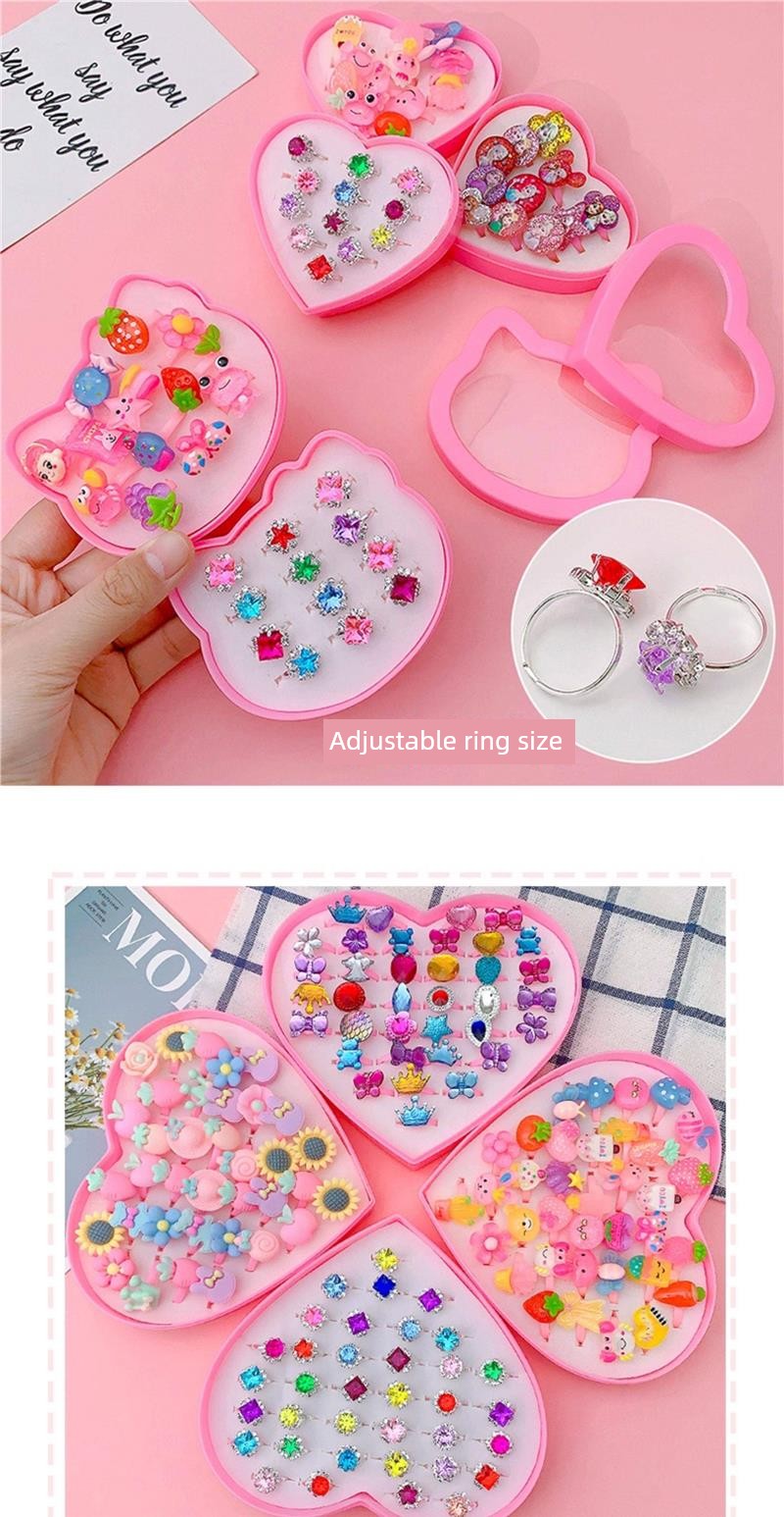 Children's Ring for Girls, Frozen Elsa Princess Imitation Diamond Gemstone Small Ring, Girl's Heart-Shaped Jewelry Gift Box — 4
