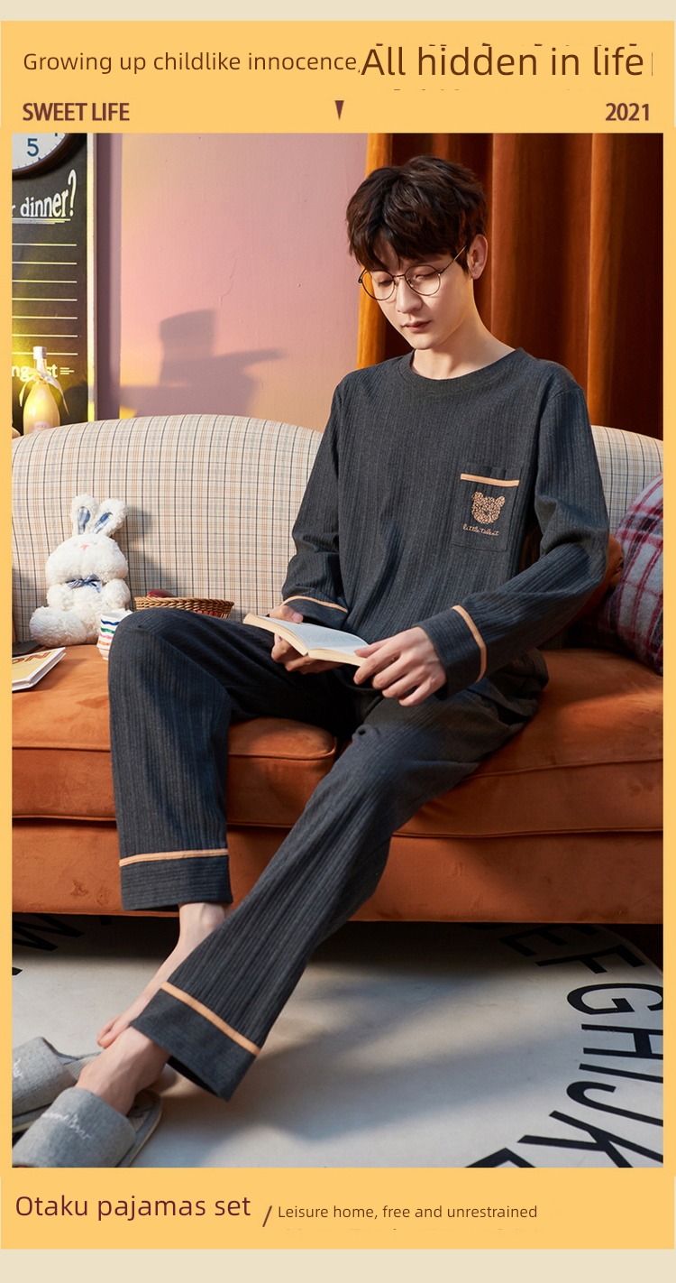 Internet celebrity spring and autumn winter cotton material Pocket bear lovers pajamas