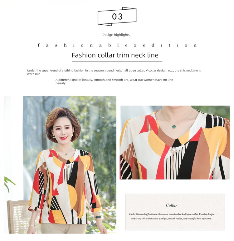 Chiffon T-shirt 2022 paragraph Foreign style Middle aged and elderly Women's wear