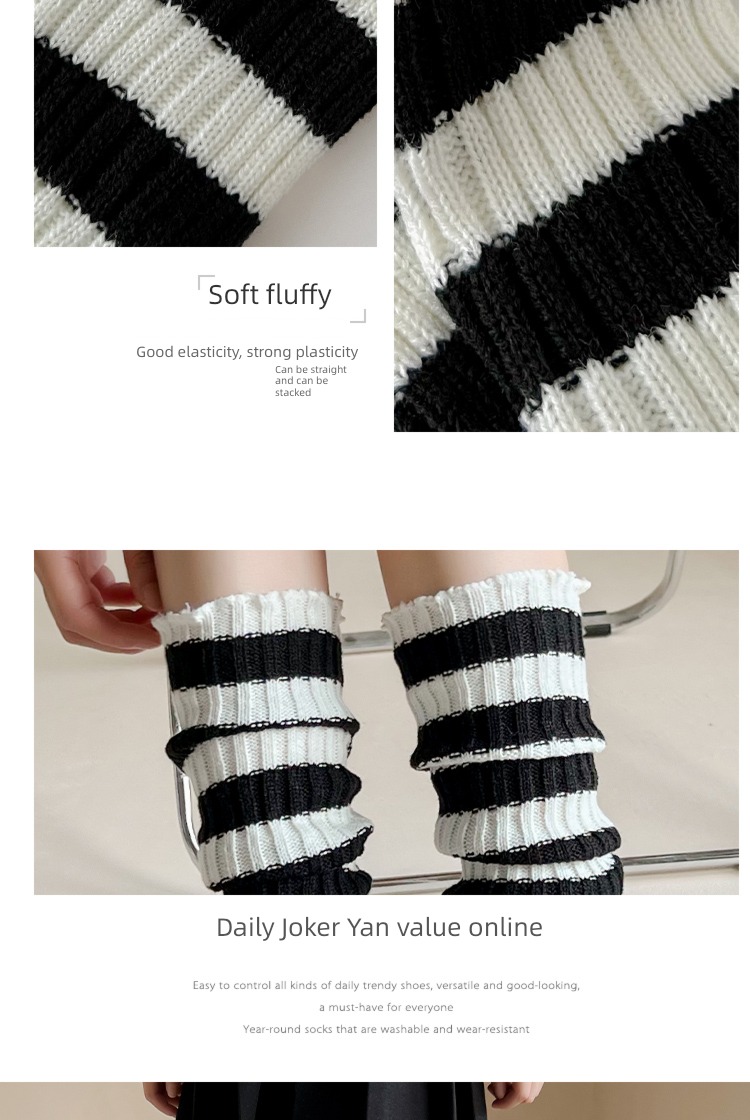 jk knitting Women's money black and white stripe lace keep warm socks