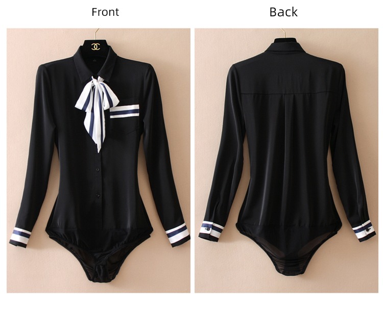 temperament Long sleeve Chiffon shirt White black jacket