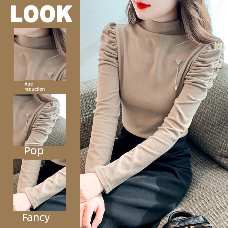 Half high collar keep warm Cashmere Undershirt female 2022 Autumn and winter new pattern Long sleeve T-shirt Self-cultivation Inner lap thickening jacket tide