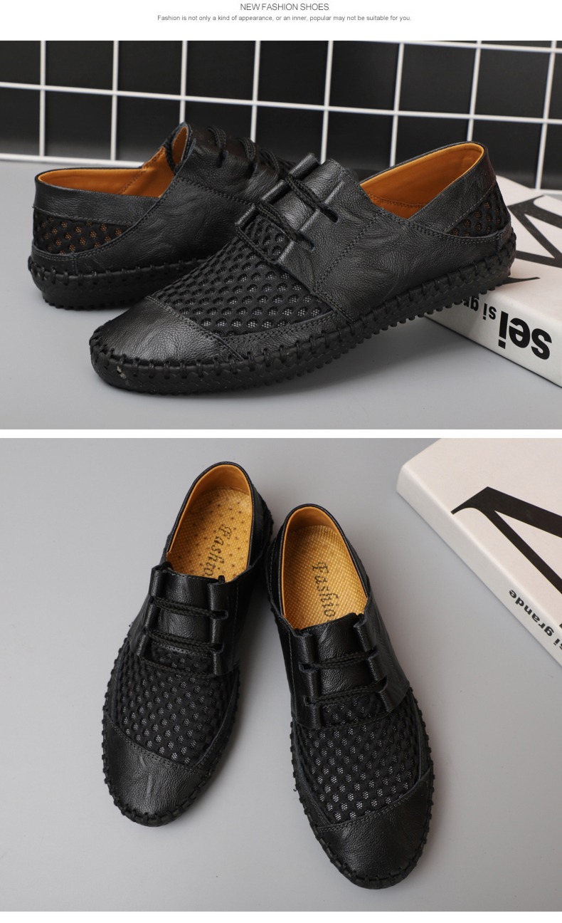 Hollow out Large mesh Old Beijing breathable Leak hole Men's leather shoes