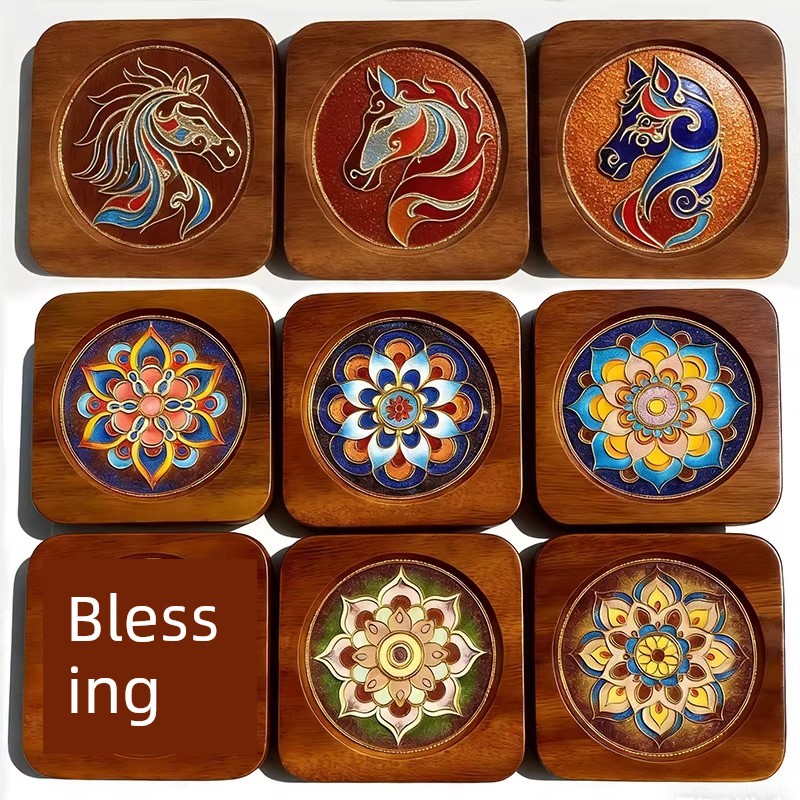 Patterned Ceiling Tile Design DIY Enamel Coaster Material Kit, Intangible Cultural Heritage Cloisonné Workshop, Mid-Autumn Festival Handmade Activity
