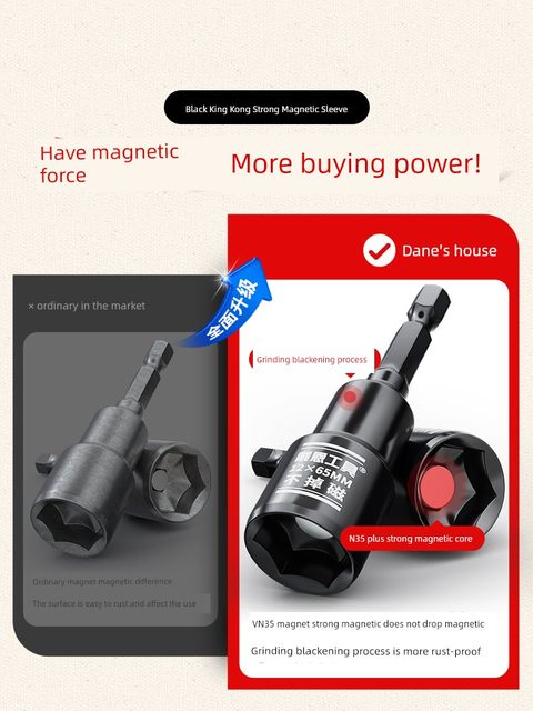 Electric wrench socket tool hexagon 8mm sleeve air drill strong magnetic self-tapping screw head deepening