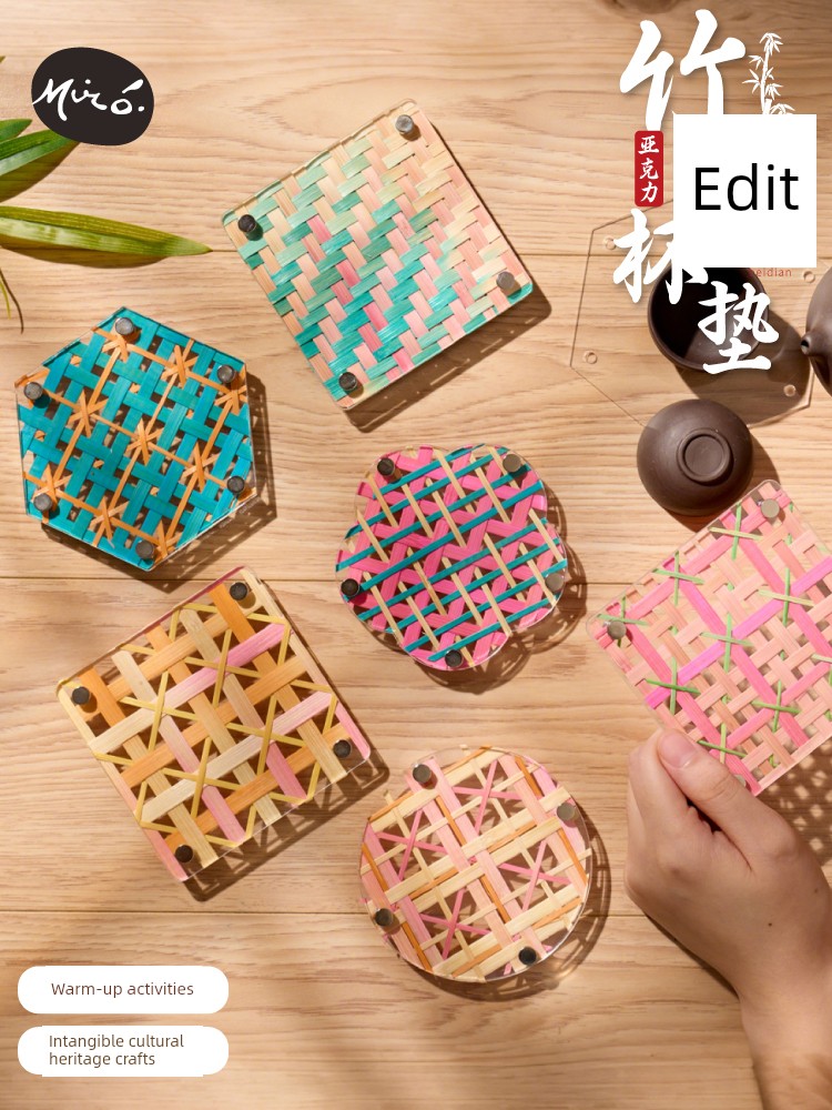 Mid-Autumn Festival Intangible Cultural Heritage Handmade DIY Acrylic Bamboo Weaving Coaster Making Materials Children's Warm-Up Activity Gifts 2026