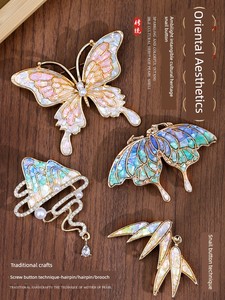 Mother-Of-Pearl DIY Traditional Hairpin Butterfly Handmade Brooch Hair Clip Material Kit Imitation Jade Shell Pieces Tea