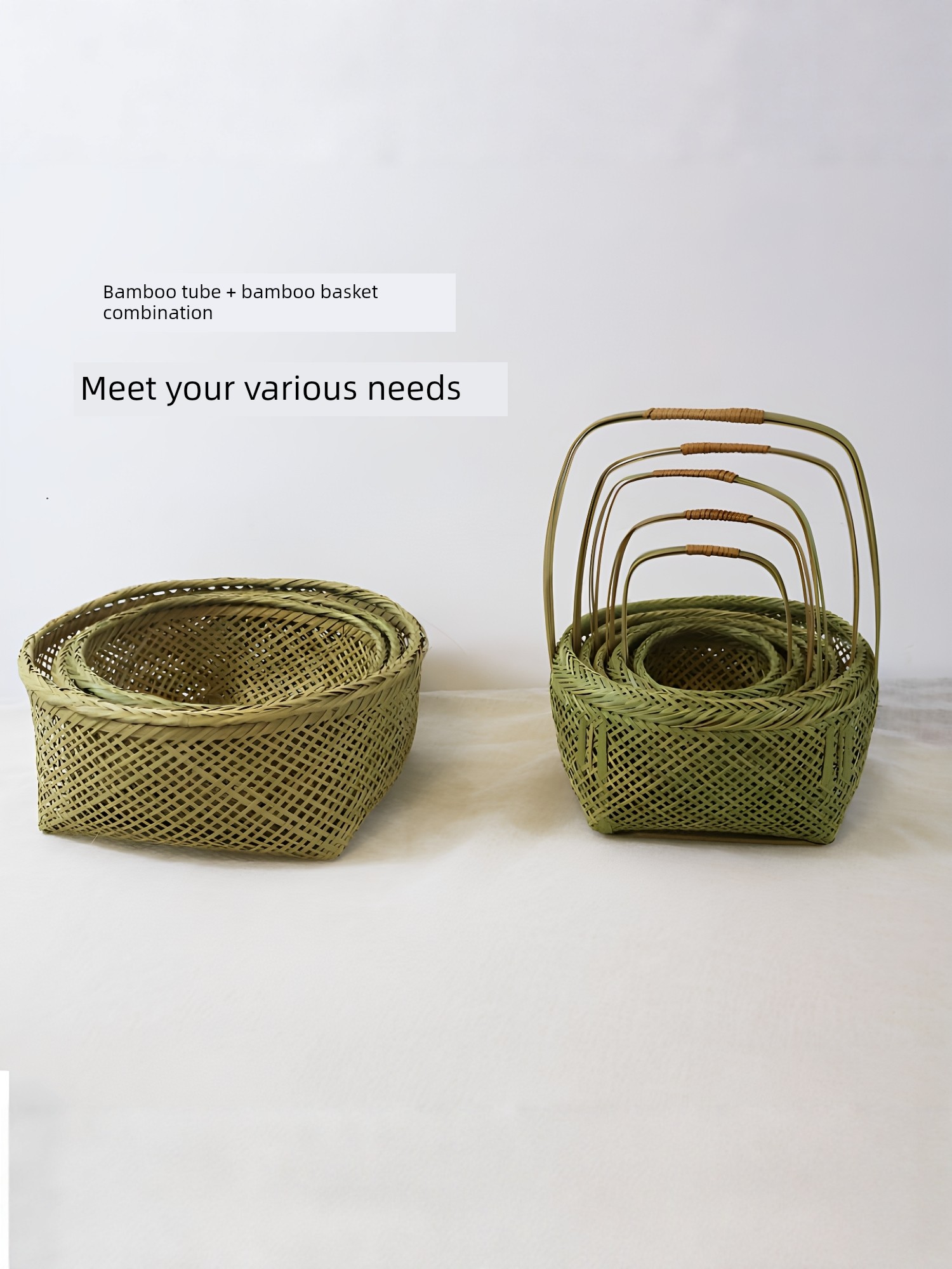 Bamboo Basket Small Basket Bamboo Green Picking Basket Dragon Boat Festival Zongzi Hand Gift Basket Mini Small Bamboo Basket Woven Basket