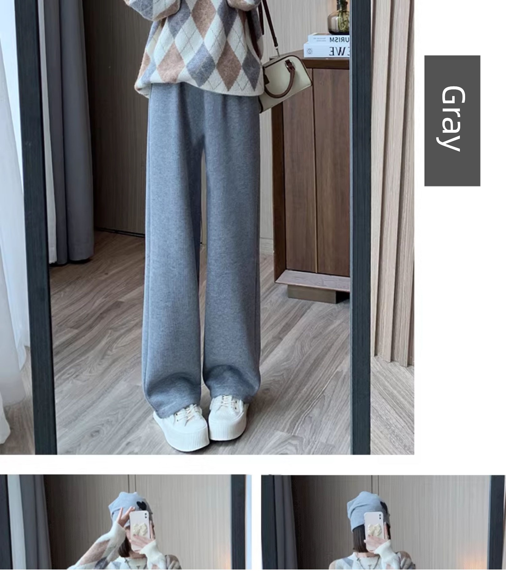 Maternity Autumn Pants for Spring and Autumn, Wide-Leg Pants for Outdoor Wear, Faux Cashmere, Casual Drapey Straight-Leg Pants, 2023 New Style — 32
