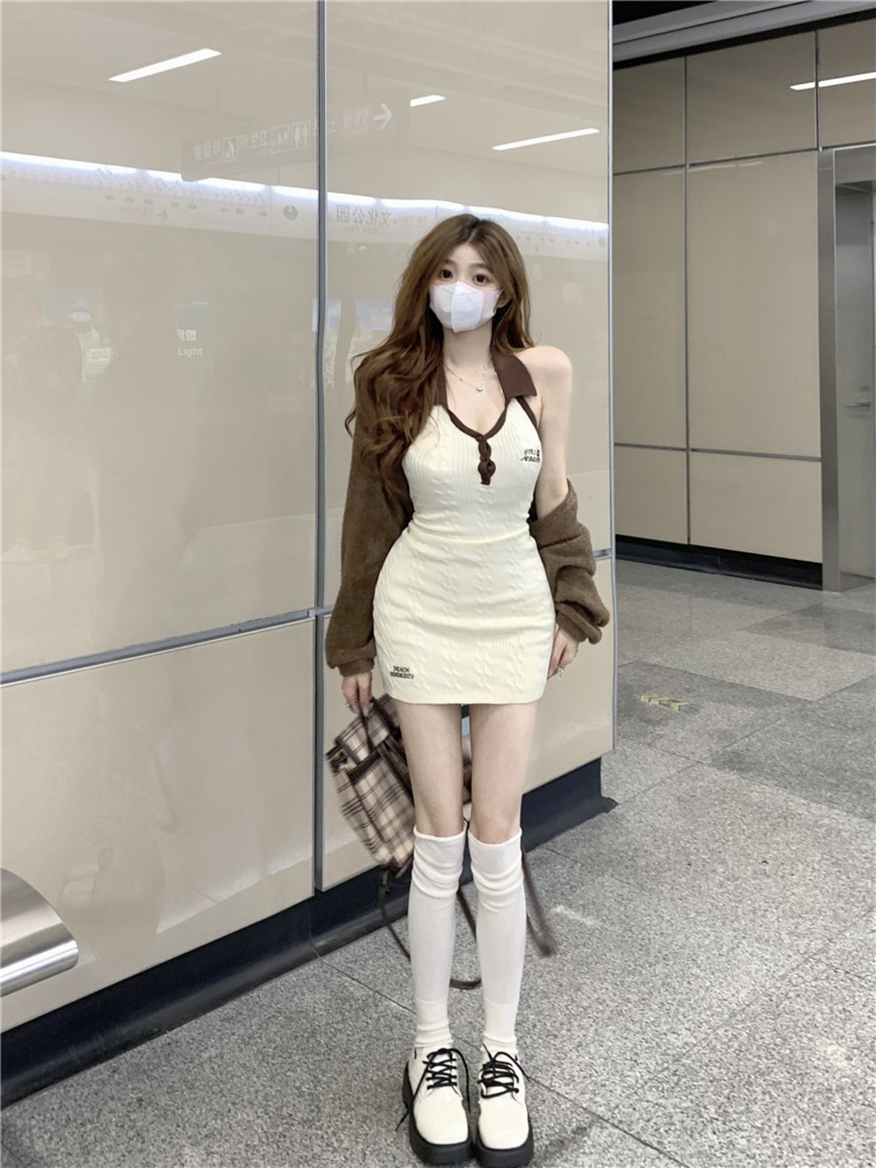 Chaoren Museum sweet hottie Color contrast skirt halter  camisole