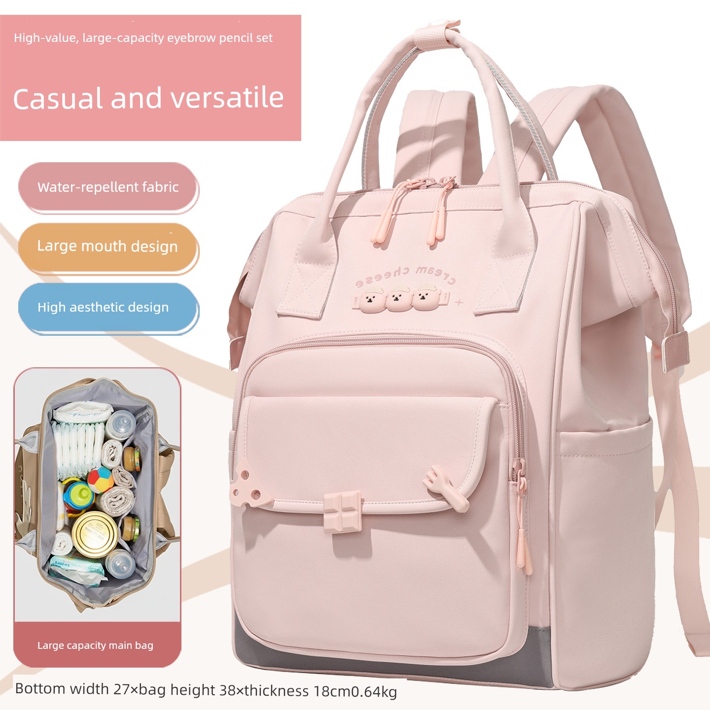 Mommy Bag, Cute Backpack, Casual and Versatile, Suitable for Mothers Taking Their Babies Out, Backpack for Walking with the Baby, Mother and Baby Bag, Large Capacity, Fashionable