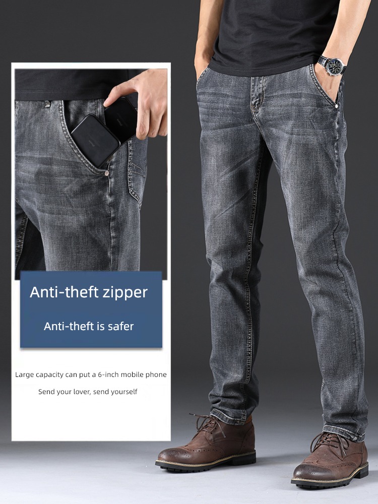 Smoky grey Straight cylinder easy middle age autumn Jeans