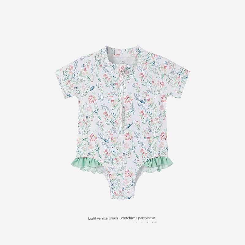 YEEHOO Short Sleeve Baby Girl Sun Protection One-Piece Swimsuit for Children — 1