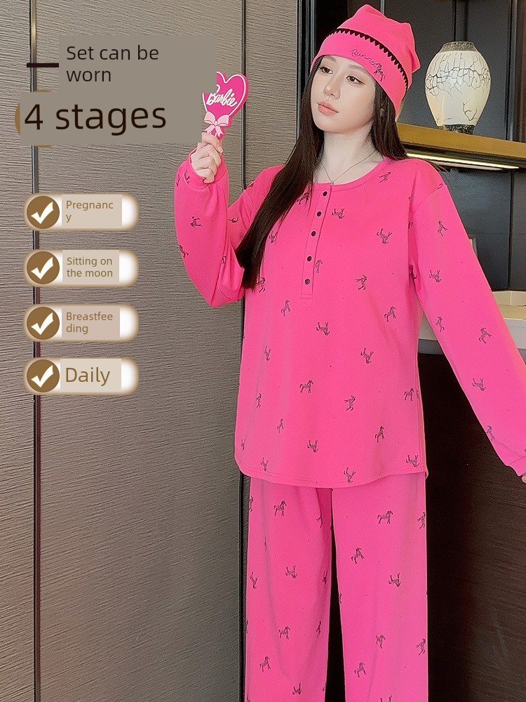 Maternity Pure Cotton Sweat-Absorbent Postpartum Clothing with Hat, Suitable for Spring and Autumn, Nursing Wear, Autumn and Winter Maternity Pajama Set, — 4