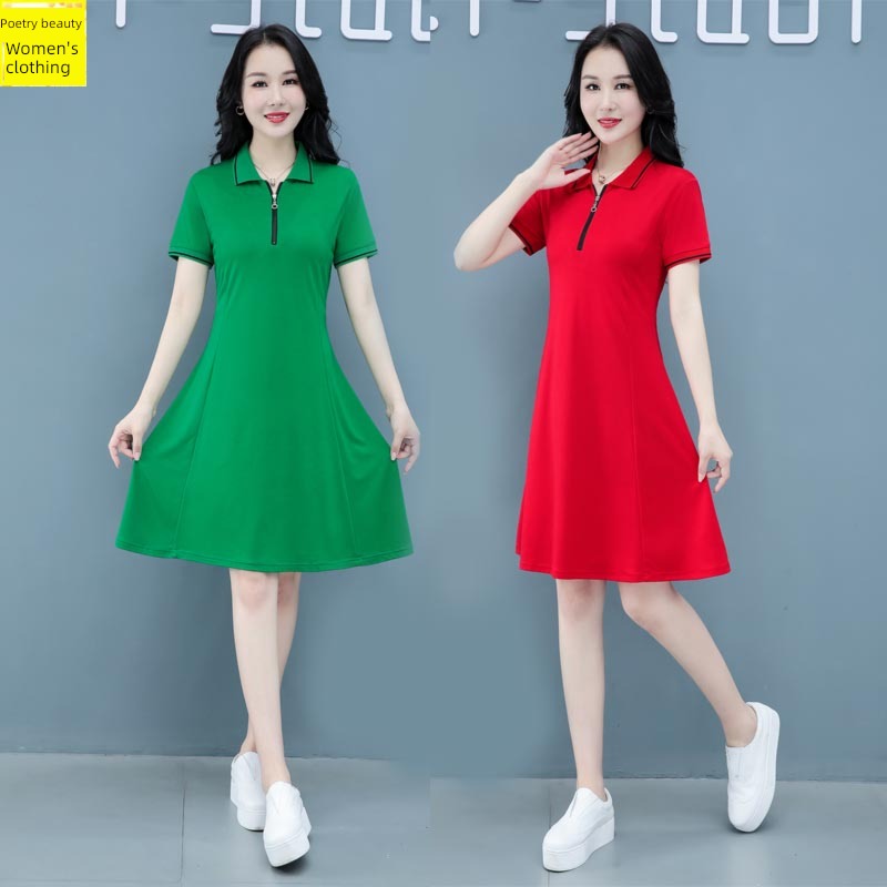Dress Half zipper Lapel leisure time A word Ice silk cotton