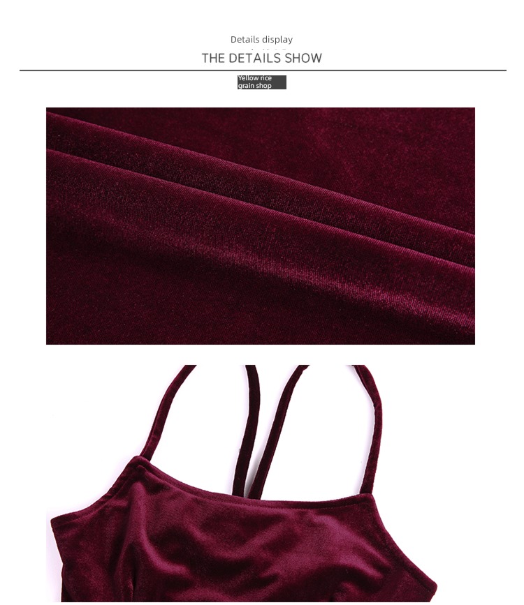 Late late Retro Whitening Straight collar backless velvet camisole