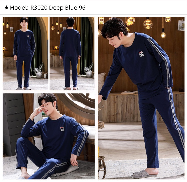 male Long sleeve Cotton Big size Autumn  summer suit pajamas
