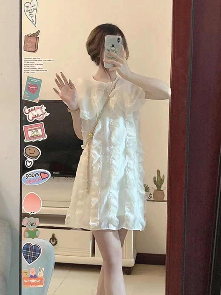 Little fragrance Tea break temperament Doll Collar Chiffon skirt
