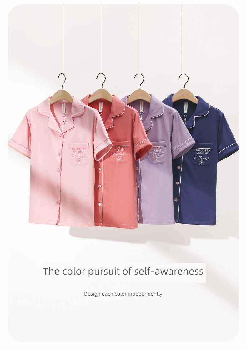 Finthen  female summer Cardigan Big size Cotton Short sleeve pajamas