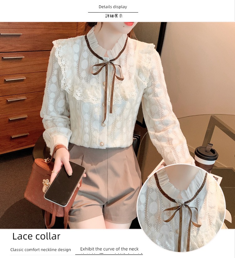 Early autumn ma'am Inner lap Long sleeve Foreign style Chiffon Lace