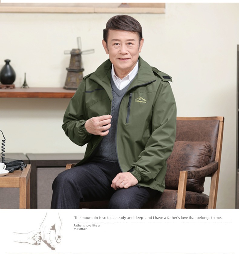 Middle aged and elderly spring and autumn Hooded man Windbreak ventilation loose coat