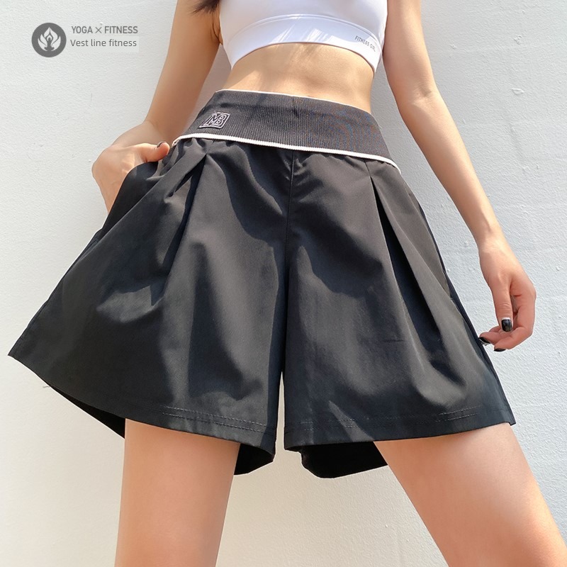 female High waist Show thin Fake two yoga motion shorts