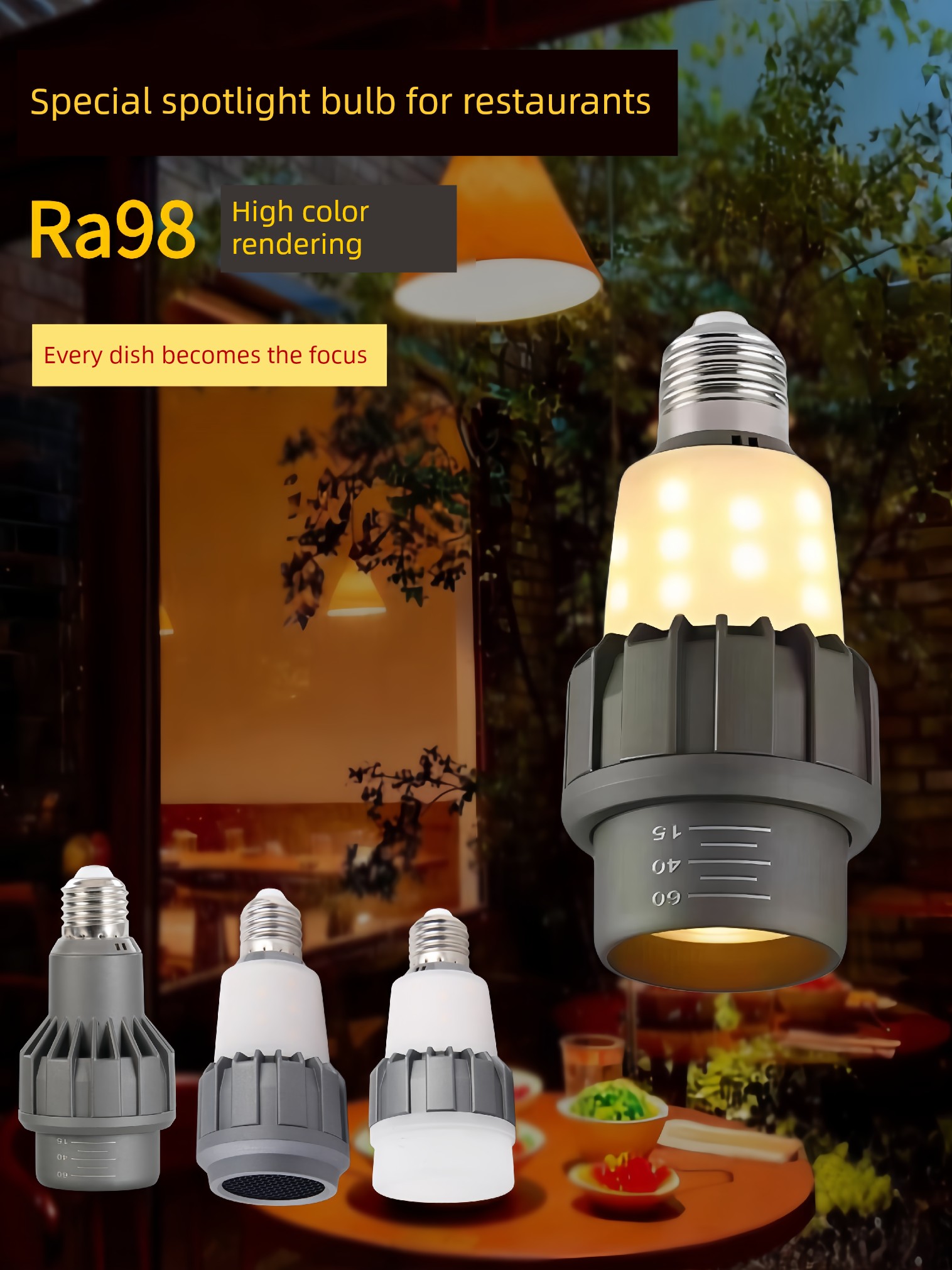 Specialized for Catering, Up-And-Down Light-Emitting, Full-Spectrum E27 Screw Base, High Color Rendering 97 Led Spotlight Bulb, Anti-Glare for Restaurants