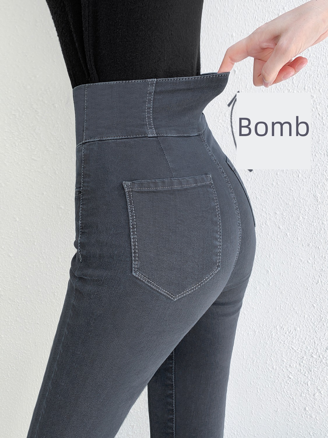High waist Tight fitting Smoky grey pencil winter Jeans