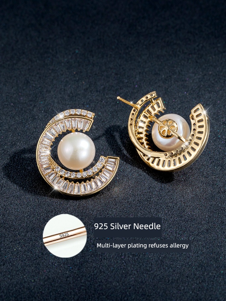 Cold wind Sterling Silver Earrings fashionista sleep Free pick Pearl
