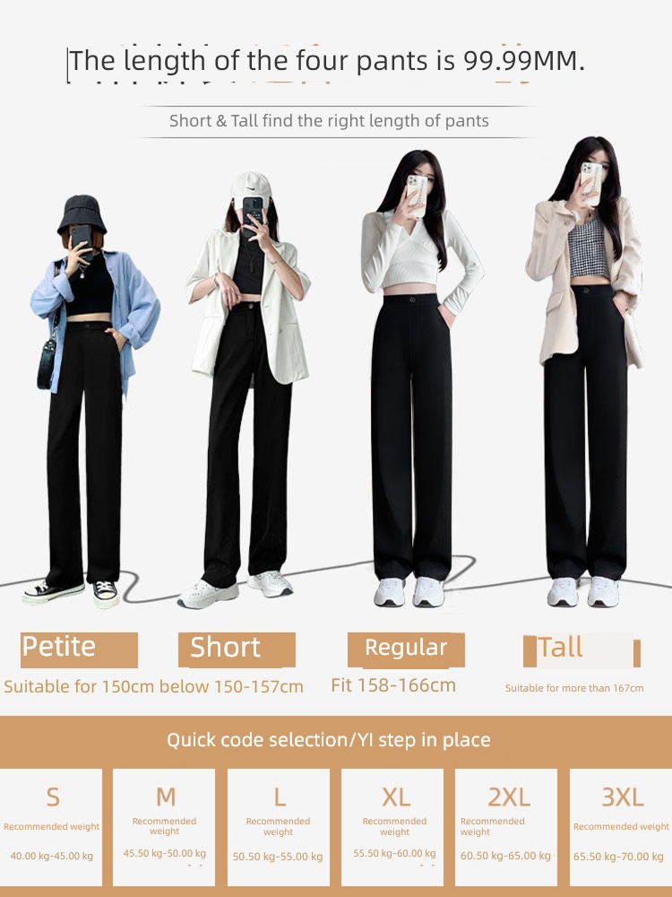 High waist Straight cylinder trousers Show thin black leisure time suit