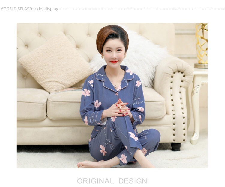 summer middle age mom Spring and Autumn Cotton mother-in-law pajamas
