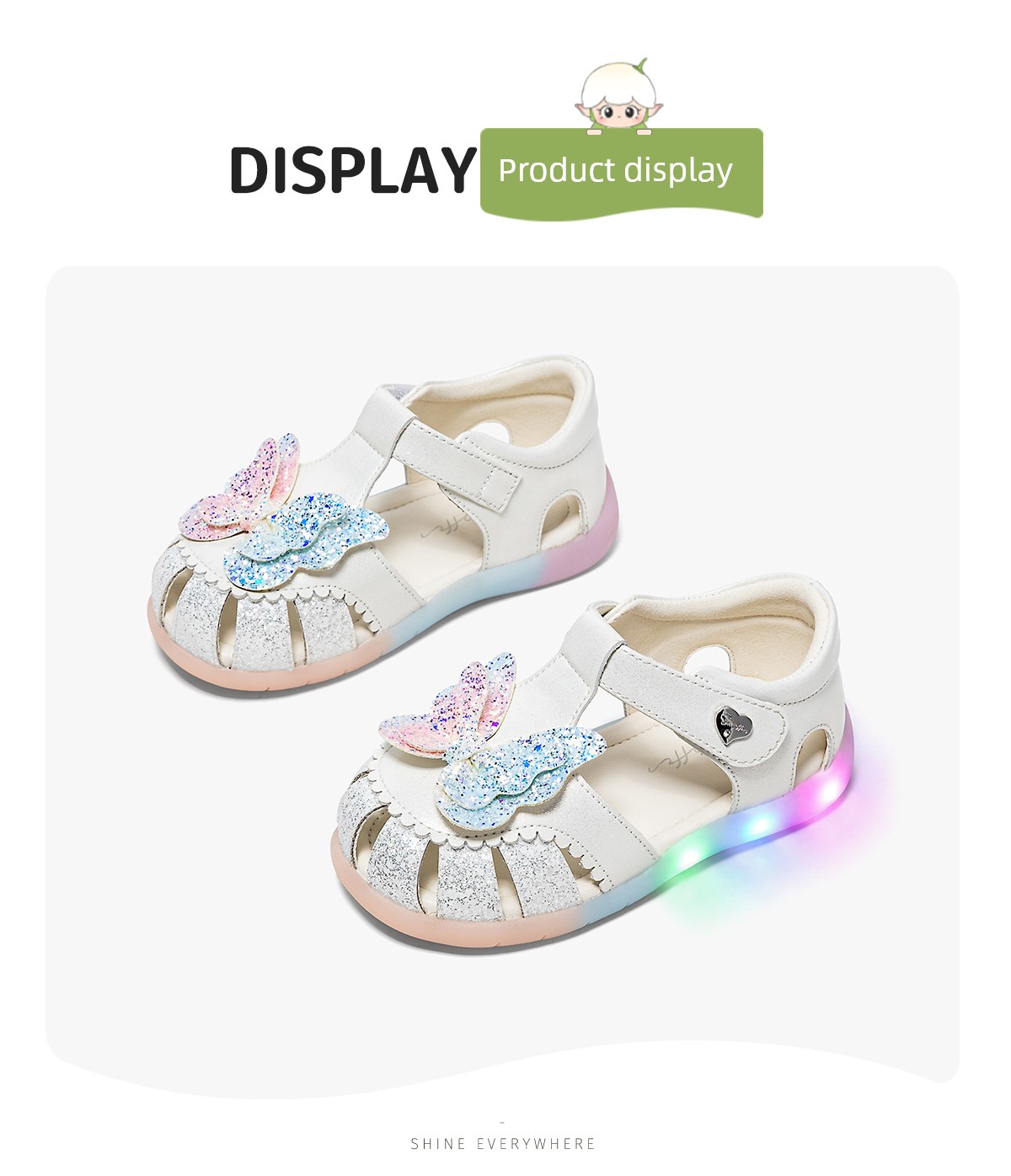 Flashing Light Shoes | Snuffy Girls' Sandals Summer New Style Children's Soft Sole Non-Slip Princess Baby Closed-Toe Sandals — 17
