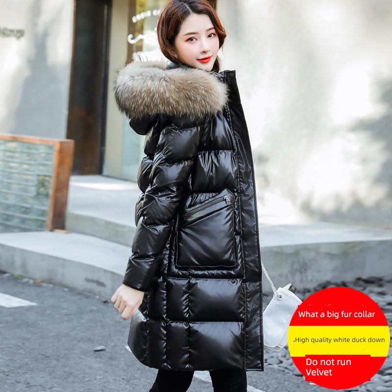 Medium and long term Real wool collar easy fashion Bright surface Down Jackets