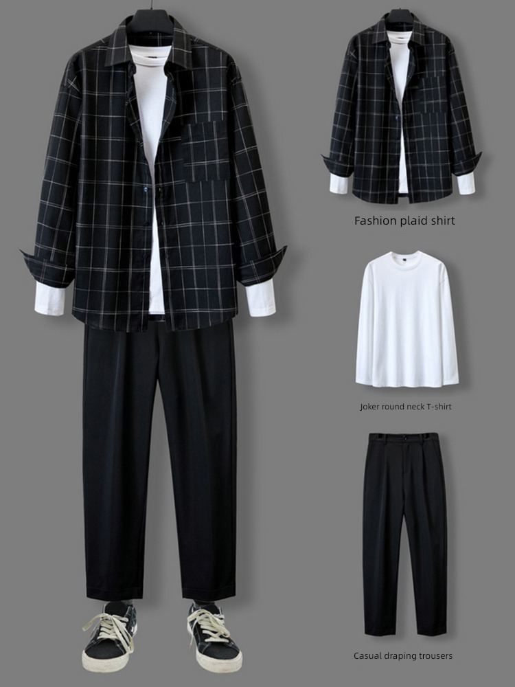 Light ripening wind little chap schoolboy Wear Three piece set shirt