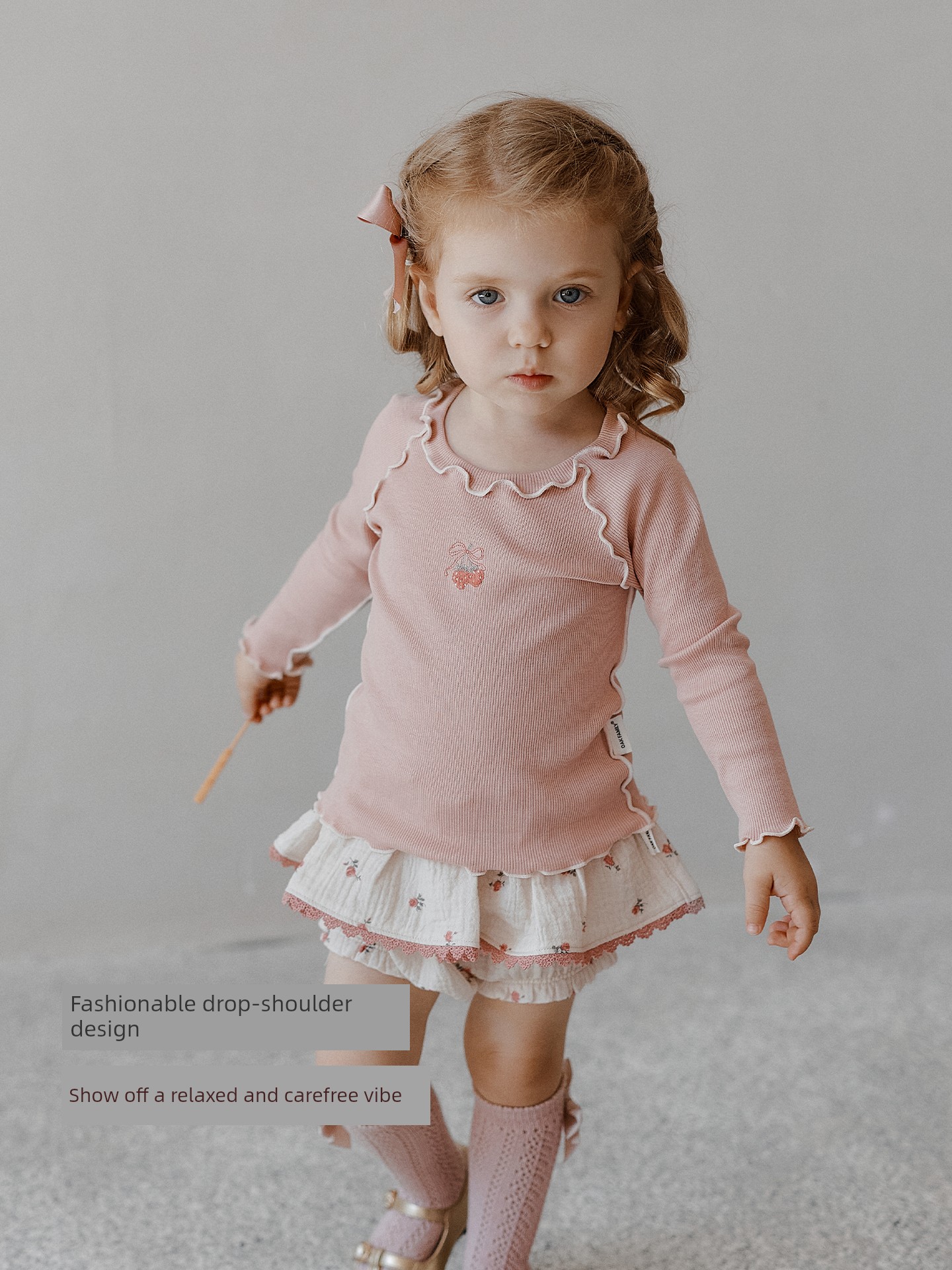 [New Product] Oak Family Girls' Long-Sleeved T-Shirt Kidsren's Bottoming Shirt Autumn Round Neck Pure Color Top — 5
