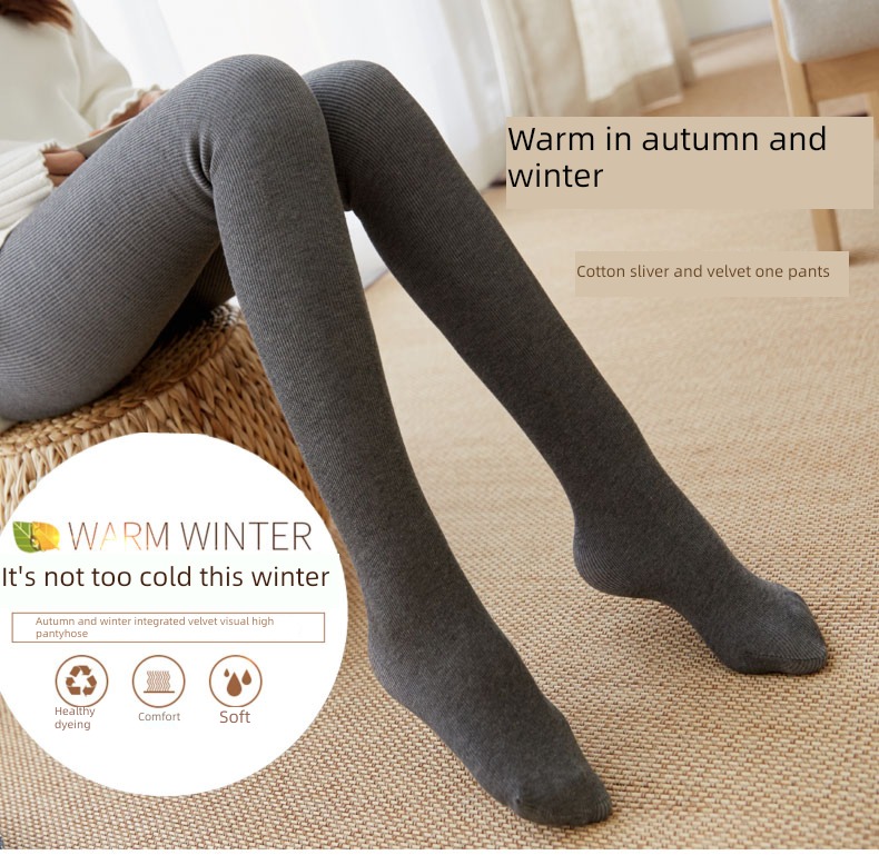 grey thickening Wear inside and outside Thread cotton Step on one's feet Leggings